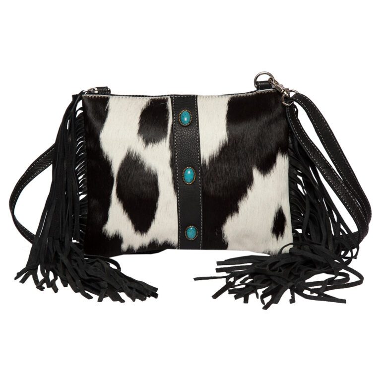 Mornington | Cowhide Sling Bag With Turquoise Stonework and Fringes