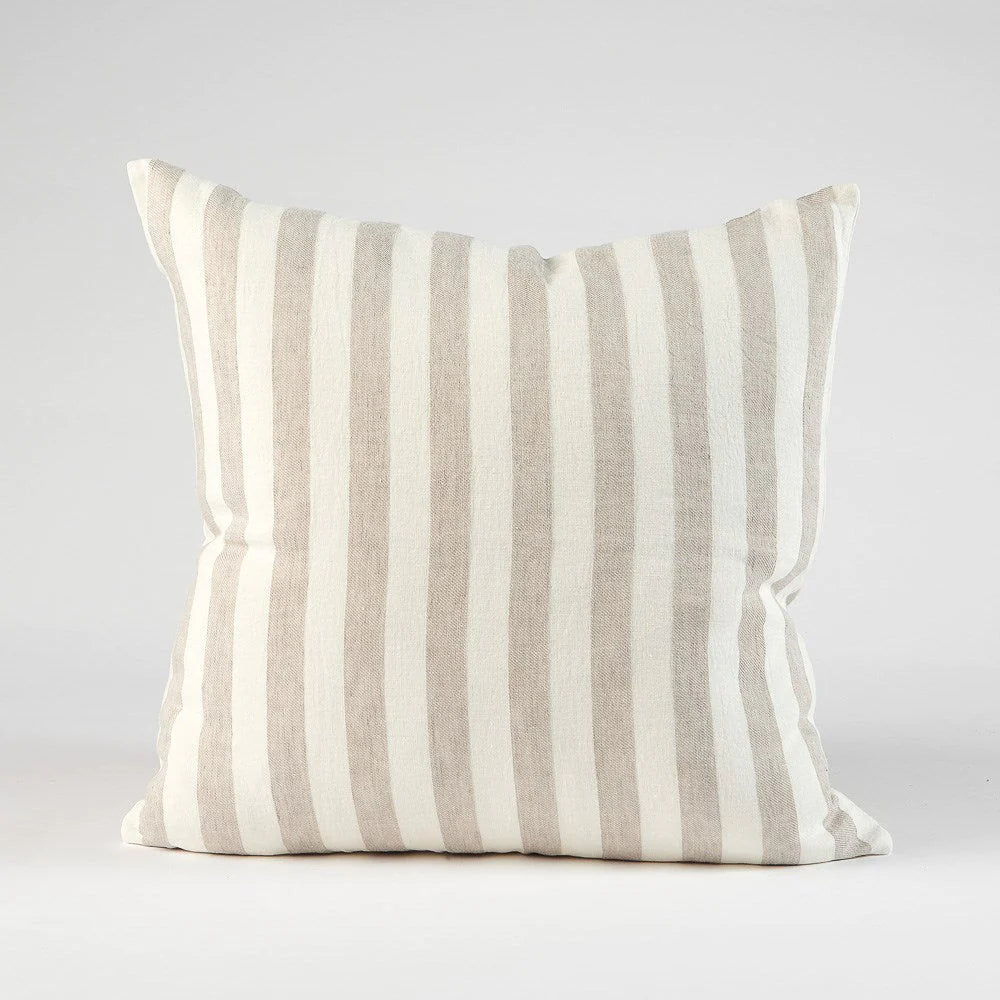 Santi Outdoor Linen Cushion | White/Silver Stripe