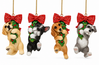 Resin Dog w/Bow Ornaments