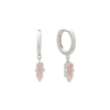 Huggie with Hanging Rose Quartz Baguette | Sterling Silver