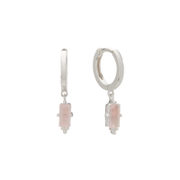 Huggie with Hanging Rose Quartz Baguette | Sterling Silver