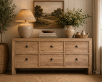 Elm 6 Drawer Natural Cabinet | 180cm