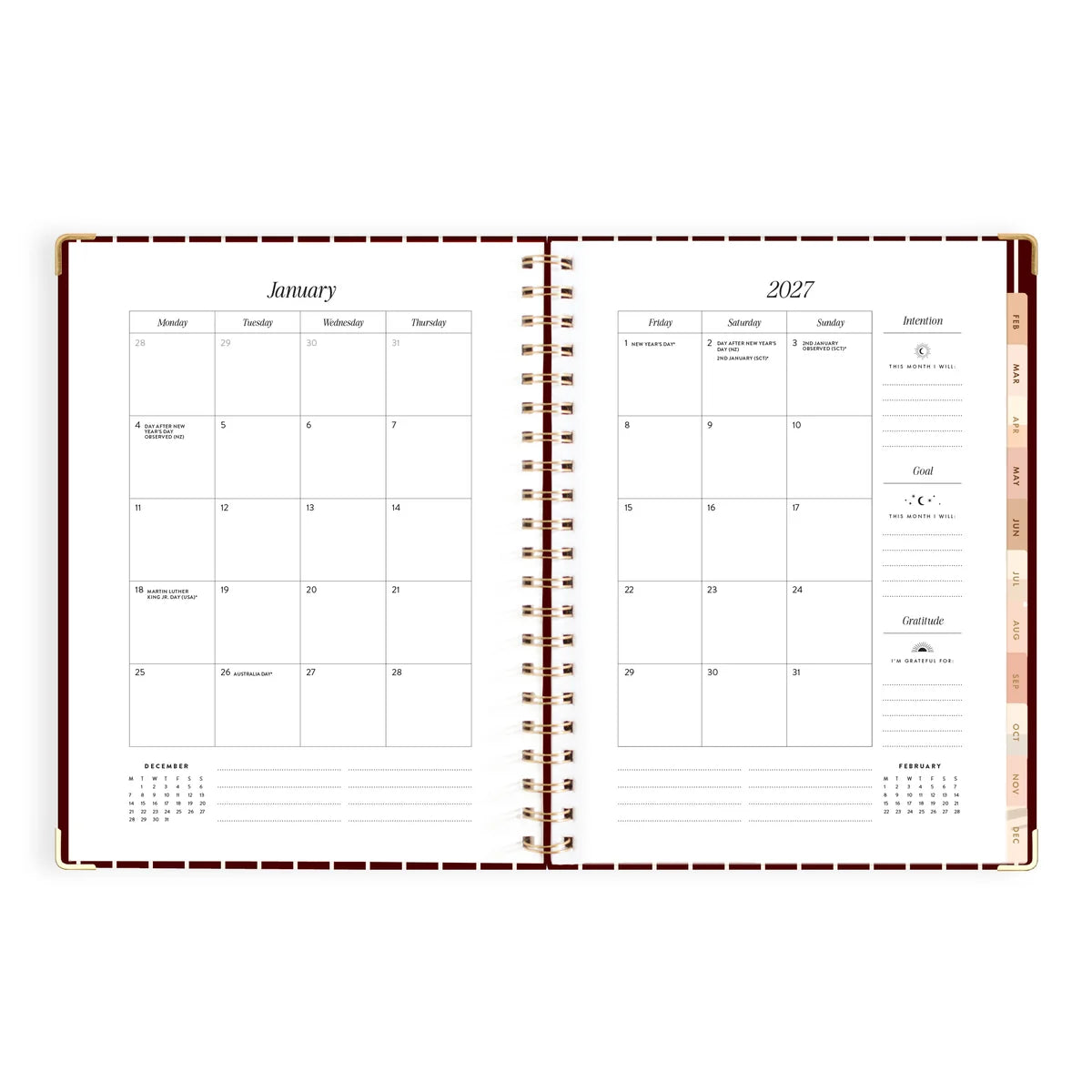 2027 A4 Academic Vertical Planner | Merlot Pinstripe