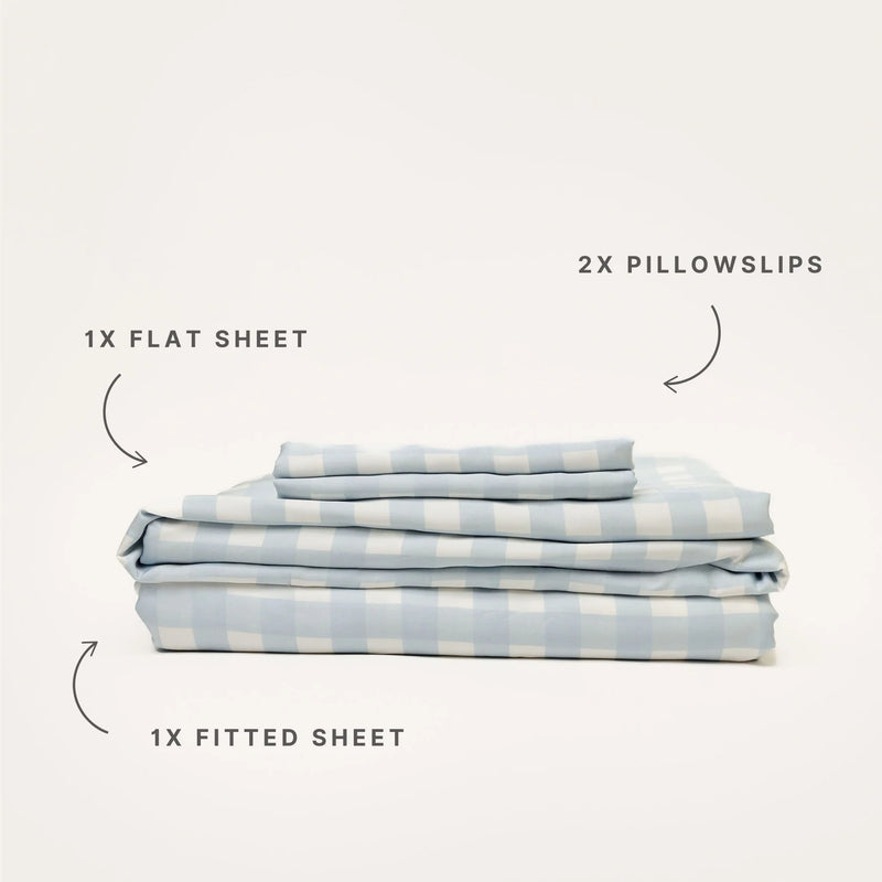 100% Organic Bamboo Sheet Set | Sky Gingham