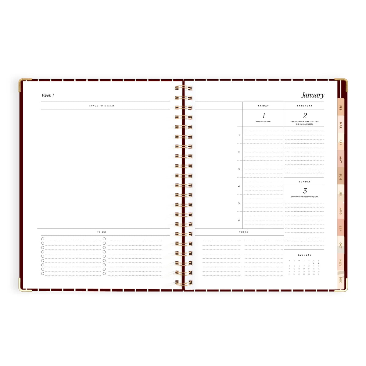 2027 A4 Academic Vertical Planner | Merlot Pinstripe