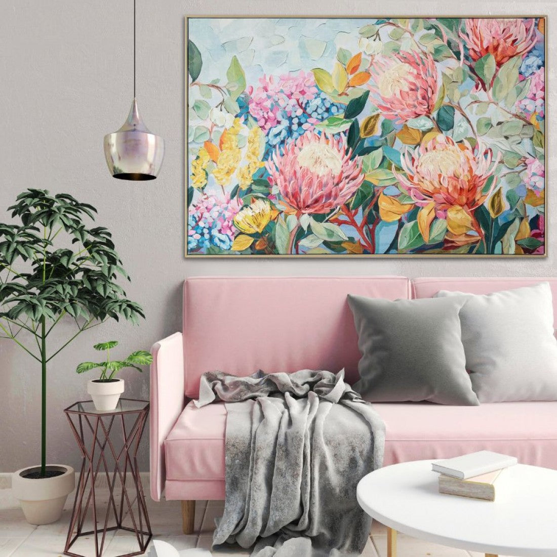 Native Bloom Hand Painted Canvas Print in Frame