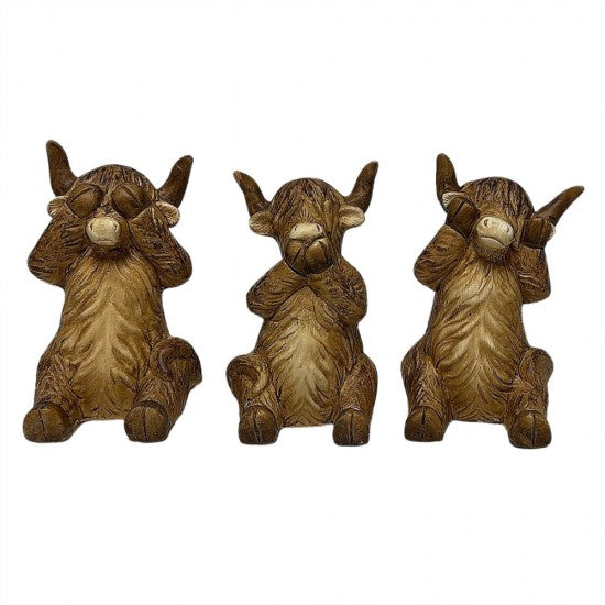 Hear No Speak No See No Evil | Clay Highland Cow