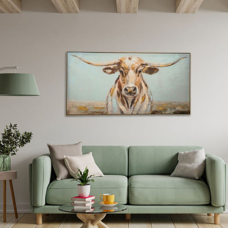 Bull Hand Painted Canvas Print in Frame