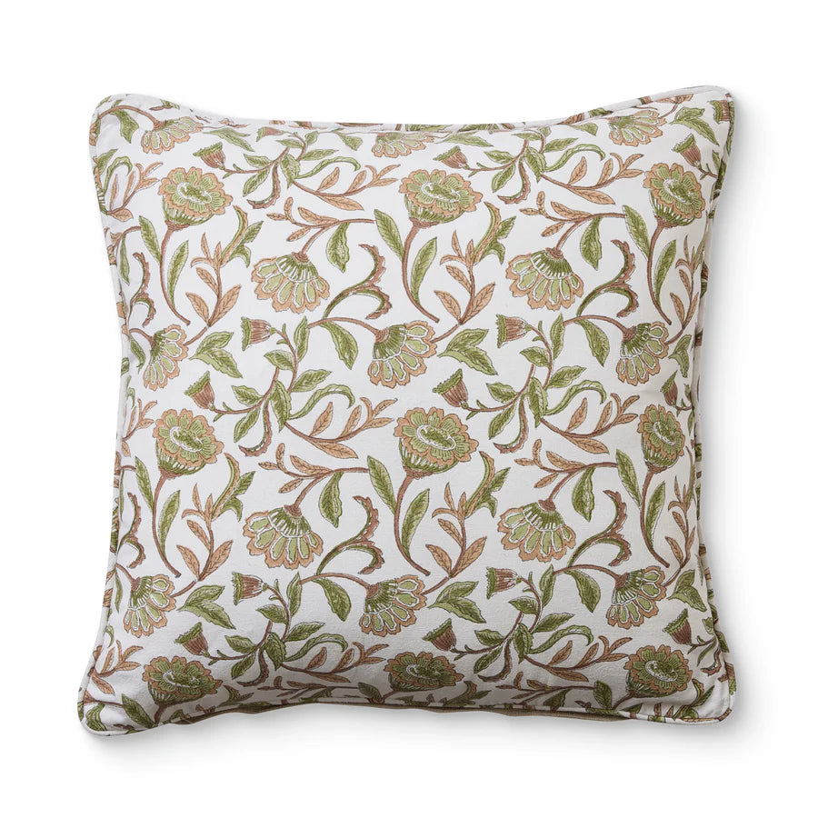 Summer Garden Pink/Green Block Print Cushion