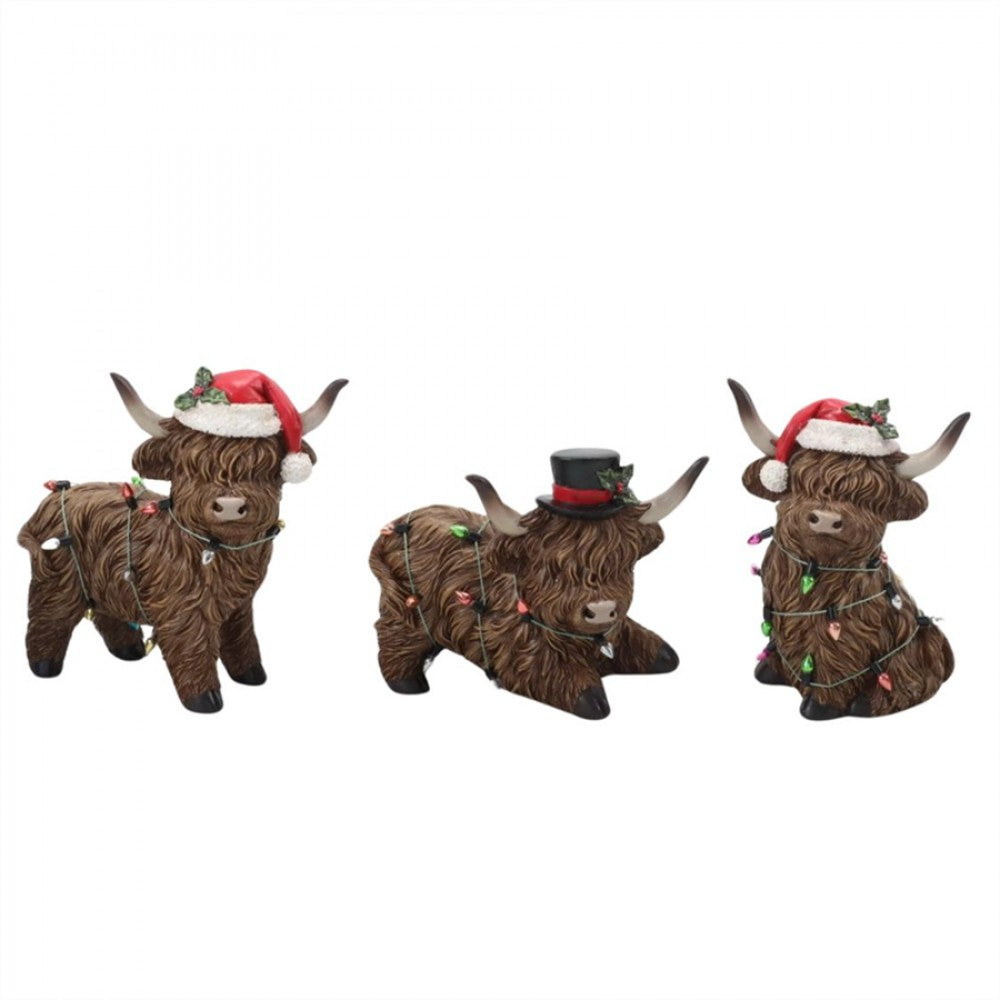 Resin Xmas Highland Cow w/String Décor