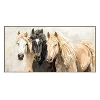 Horses Hand Painted Canvas Print in Frame | 142.5 x 72.5cm