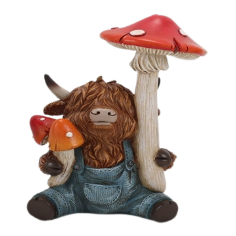 Resin Highland Cow w/Mushroom