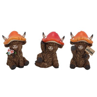 Resin Highland Cow w/ Mushroom Hat