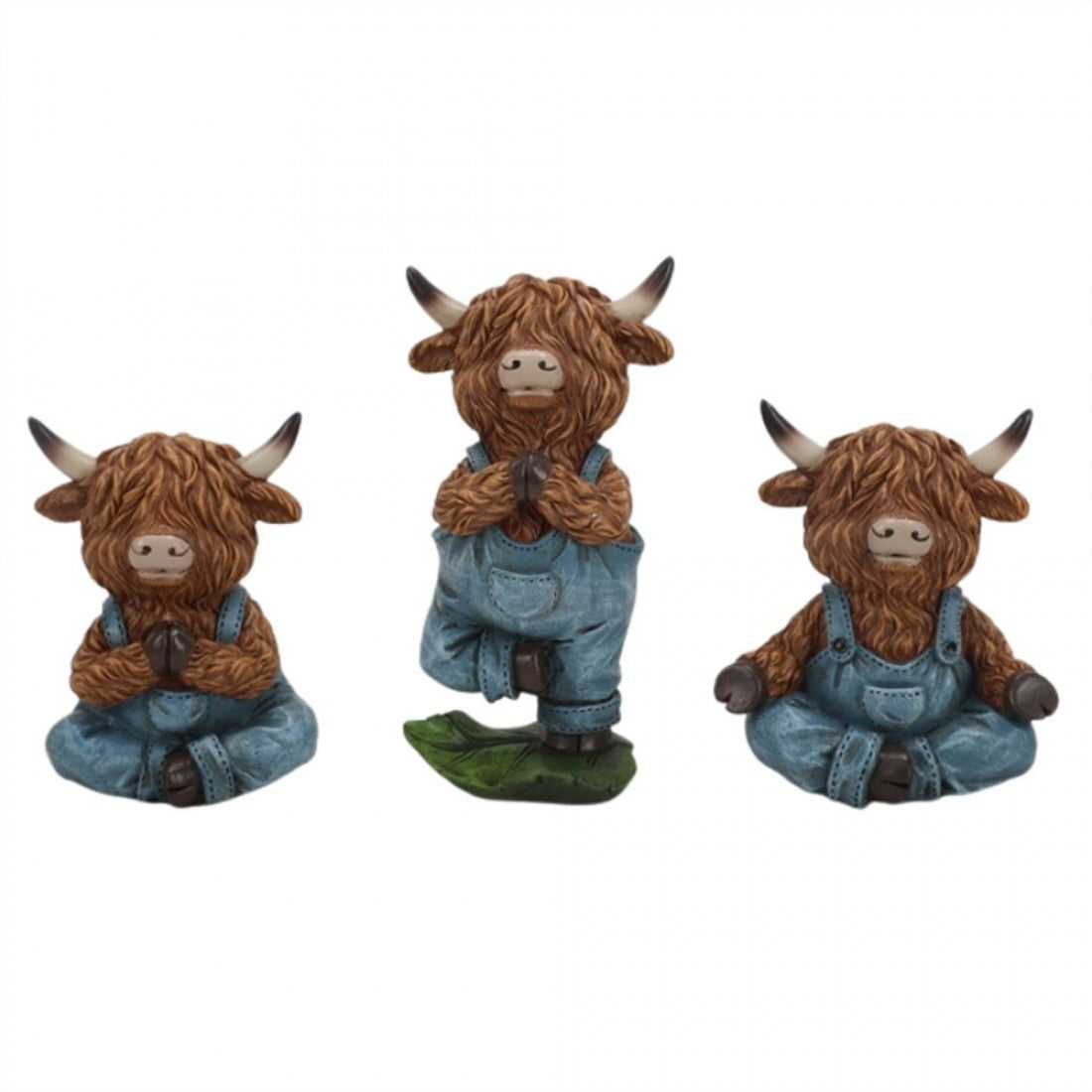 Resin Yoga Highland Cow In Overalls