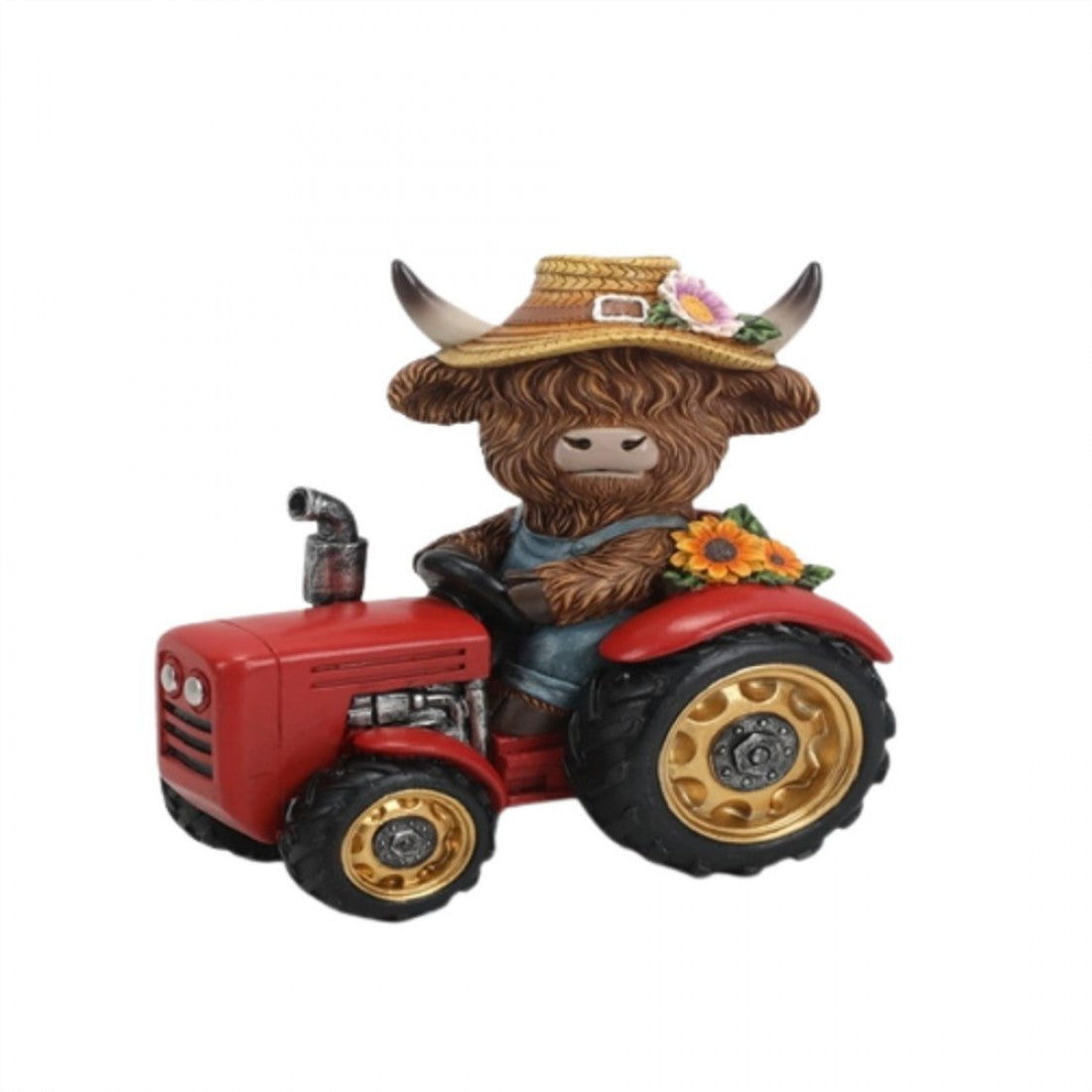 Resin Highland Cow w/Tractor