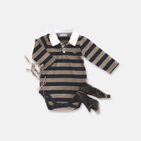 Baby Boys Freddie Polo Romper | Olive Stripe