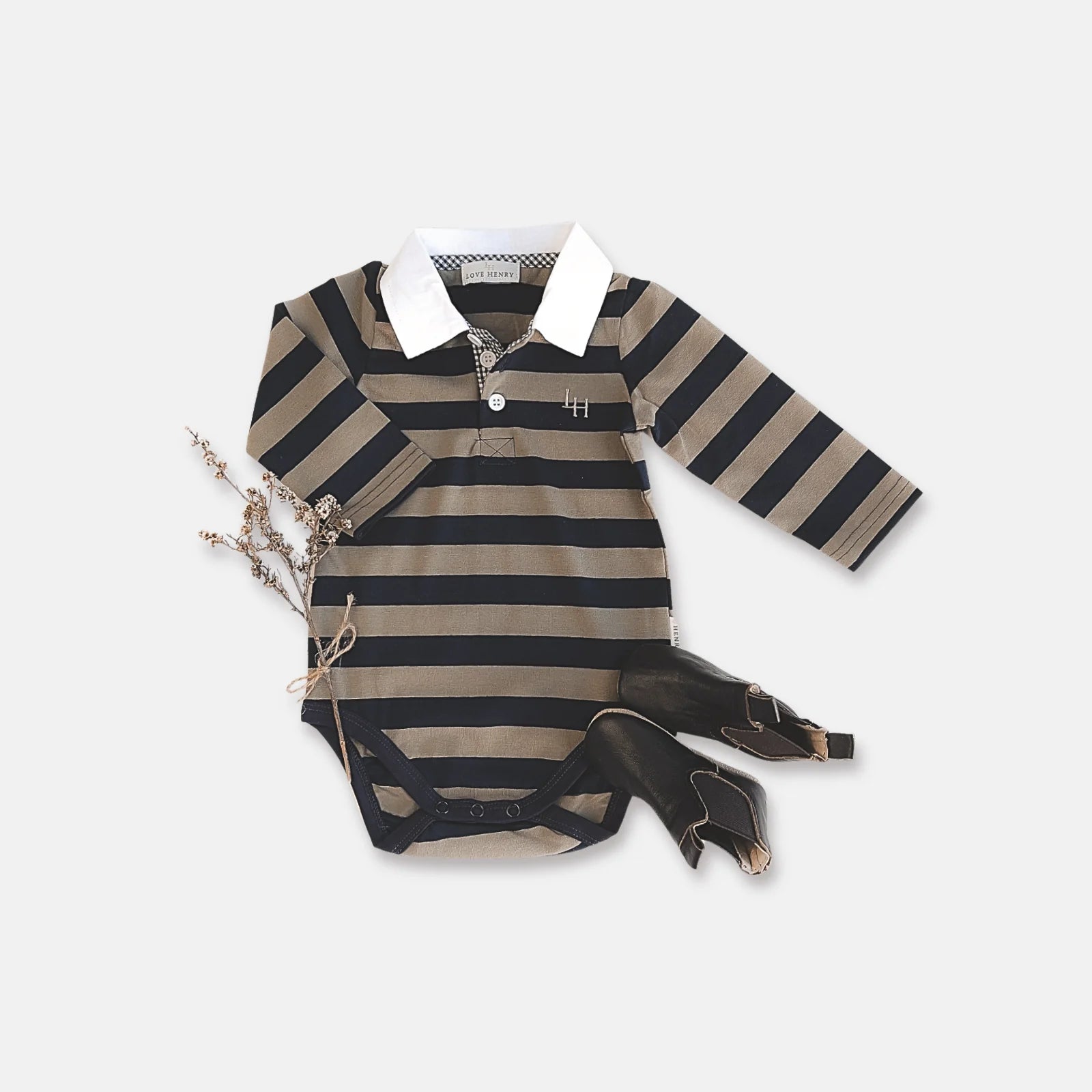 Baby Boys Freddie Polo Romper | Olive Stripe
