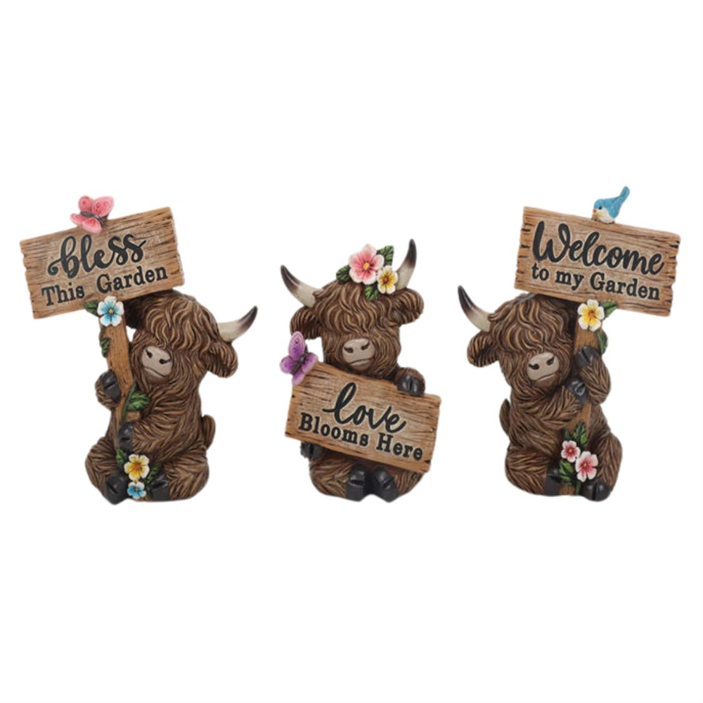 Resin Highland Cows with Signs