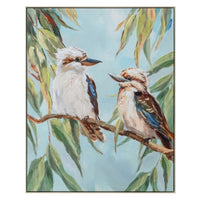 Kookaburra Pair Colourful Painted Canvas | Framed Vertical Print