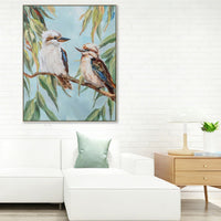 Kookaburra Pair Colourful Painted Canvas | Framed Vertical Print
