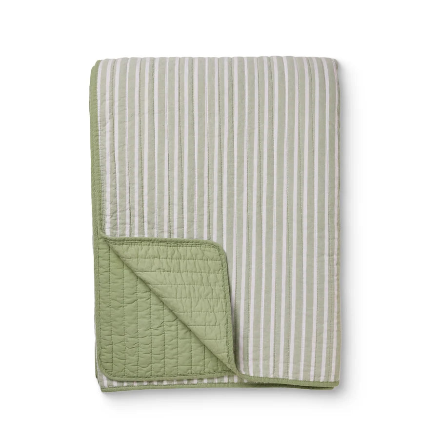 Sinclair Green Stripe Quilted Coverlet