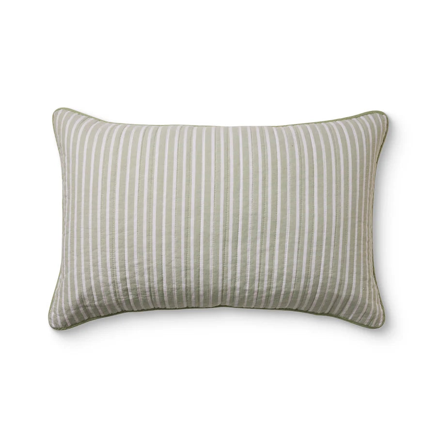Sinclair Green Stripe Quilted Pillow Case Set 2