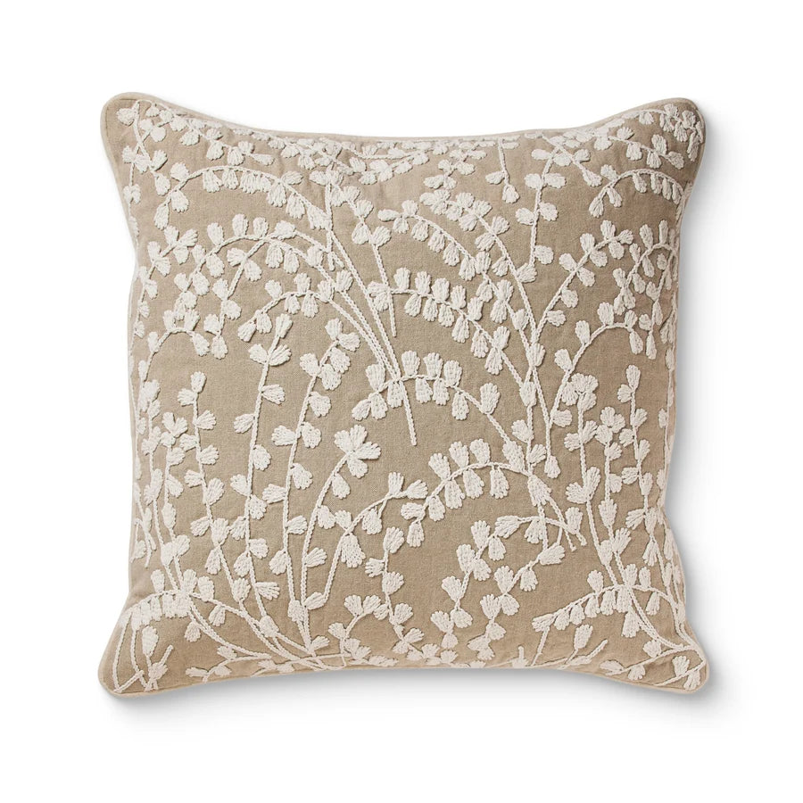Maidenhair Fern White Embroidered Cushion