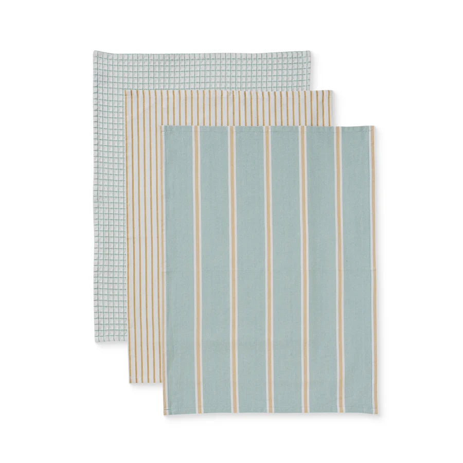 Woven Blue/Toffee Teatowel Pack 3