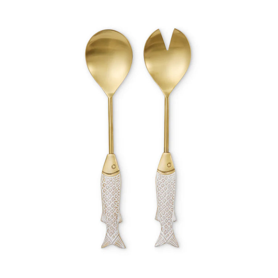 Seychelles Brass Fish Salad Server Set