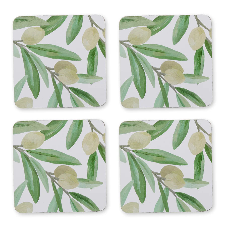 Sicilian Olive Square Hard Coaster Set 4
