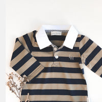 Baby Boys Freddie Polo Romper | Olive Stripe