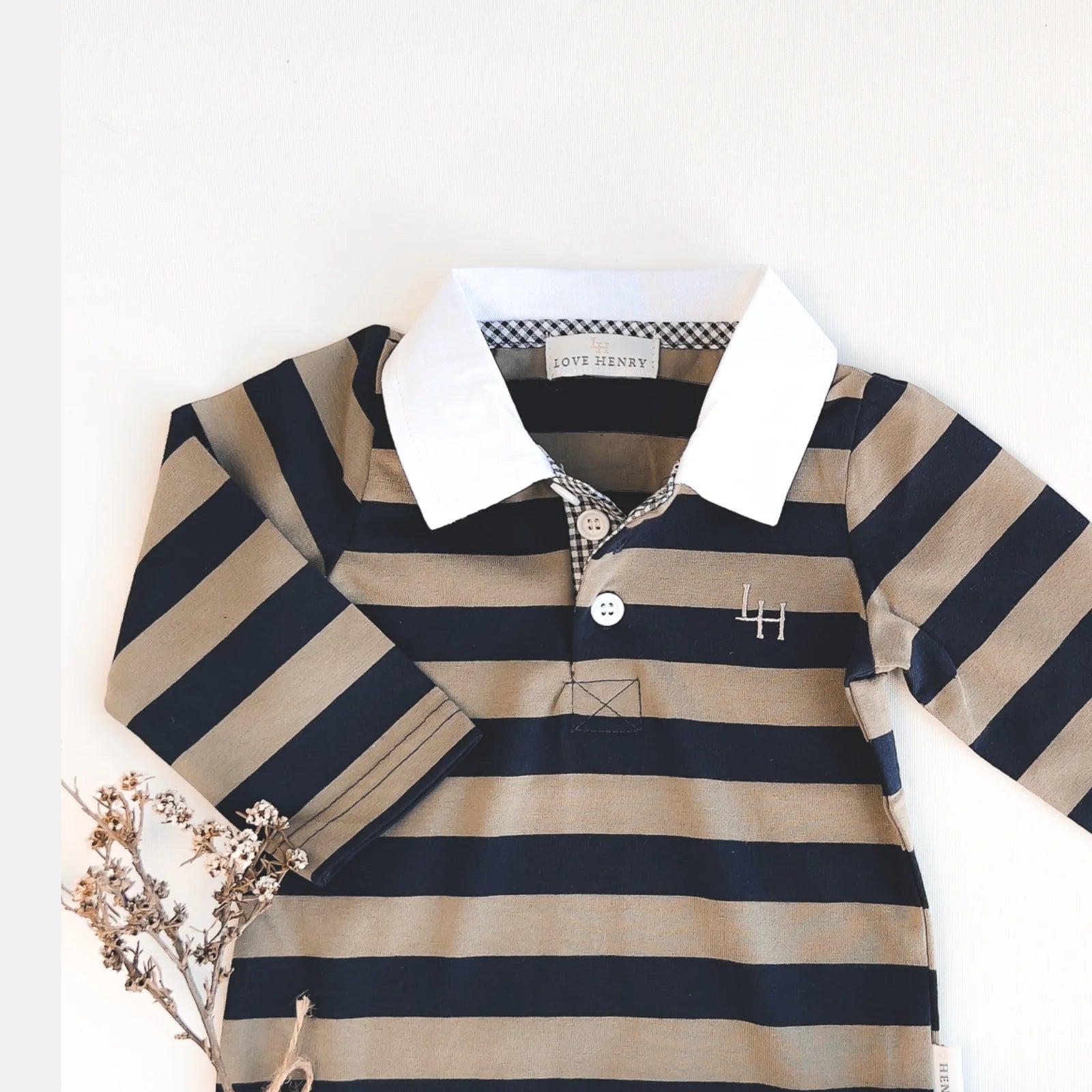 Baby Boys Freddie Polo Romper | Olive Stripe