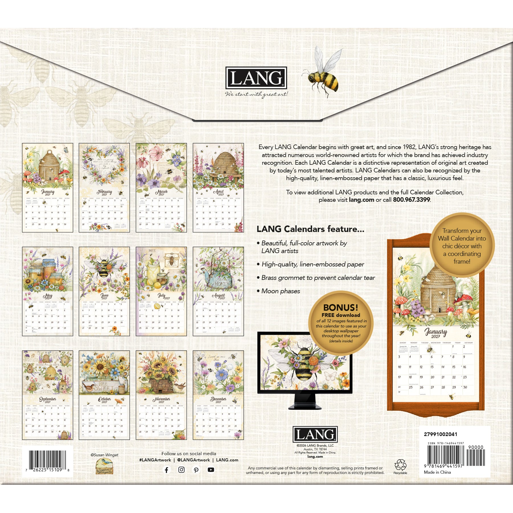 Bees In Bloom 2027 | Wall Calendar