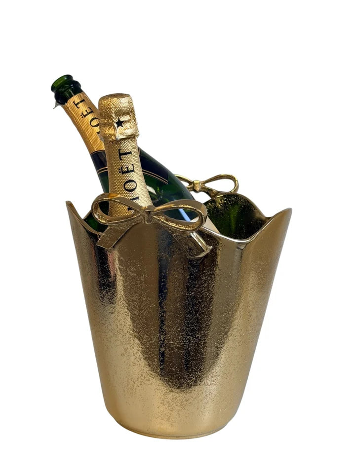Single Bottle Gold Bucket W/Ribbon