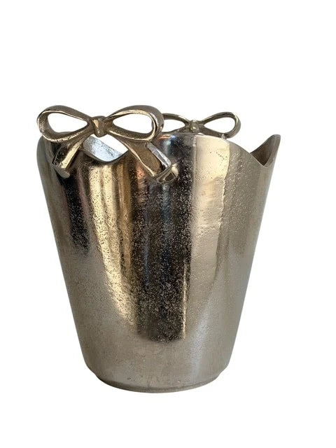 Single Bottle Silver Bucket W/Ribbon