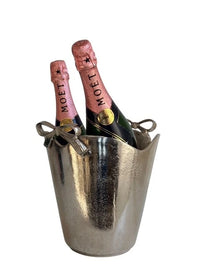 Single Bottle Silver Bucket W/Ribbon