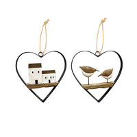 Metal Heart With Timber House/Bird