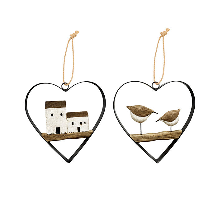 Metal Heart With Timber House/Bird