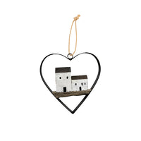Metal Heart With Timber House/Bird