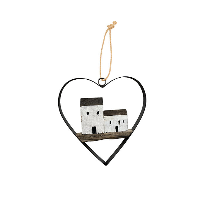 Metal Heart With Timber House/Bird