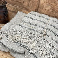 Angaston Handloomed 100% Linen Bed Throw/Table Cloth | Black Stripe