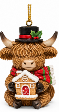 Resin Xmas Highland Cow Ornament