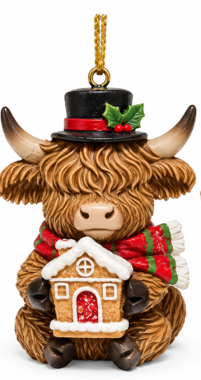 Resin Xmas Highland Cow Ornament