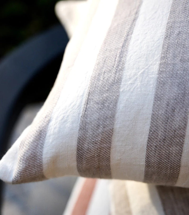 Santi Outdoor Linen Cushion | White/Silver Stripe