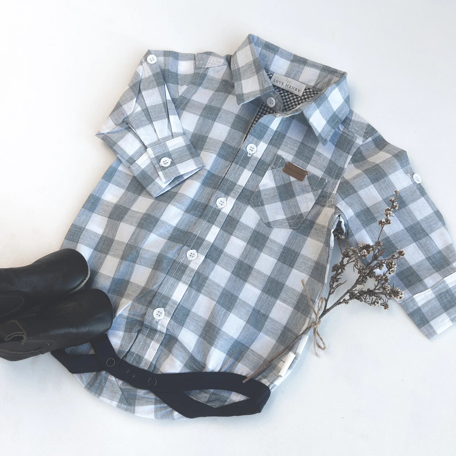 Baby Boys Dress Shirt Romper | Large Blue Check