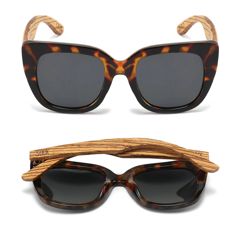 Riviera Toffee Half Tortoise Half Black Frame l Black Polarised Lens l Walnut ArmsMaple Arms”