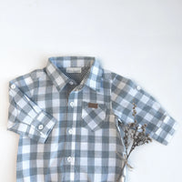 Baby Boys Dress Shirt Romper | Large Blue Check