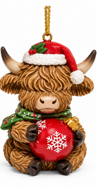 Resin Xmas Highland Cow Ornament