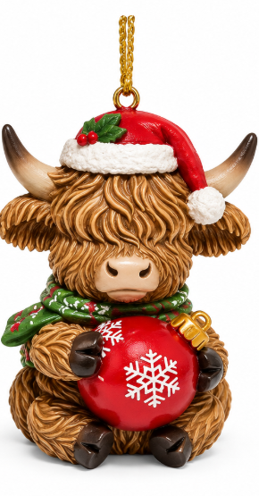 Resin Xmas Highland Cow Ornament