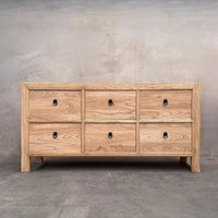 Elm 6 Drawer Natural Cabinet | 180cm